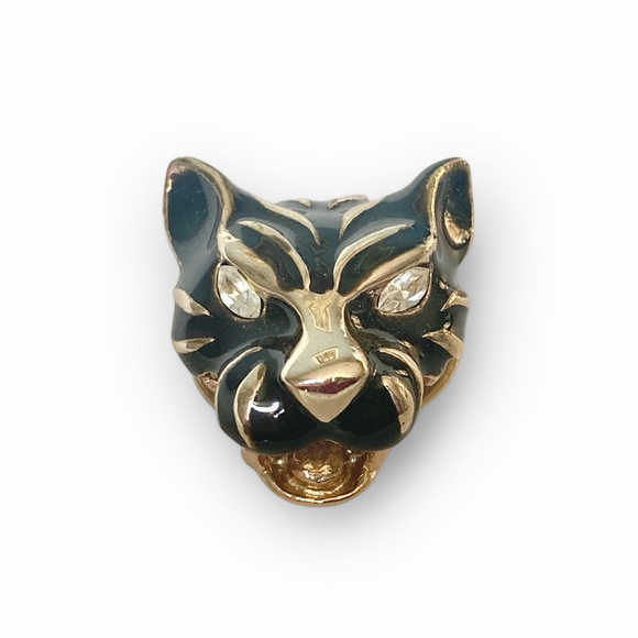 Vintage Michele Lynn Panther Cat Scarf Clip Brooch Black Gold Tiger - Picture 3 of 5